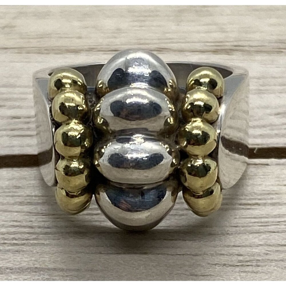 Lagos Caviar sterling Silver 18k Dome ring size 6